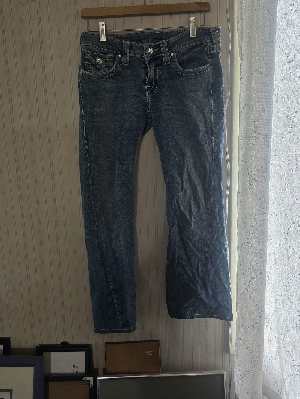 True Religion Women's Boyfriend Jeans in Dark Blue Wash